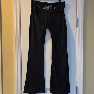 Le Donne Black CottonStretchCrystal Fold Over Gym/Yoga Pants Excellent Condition